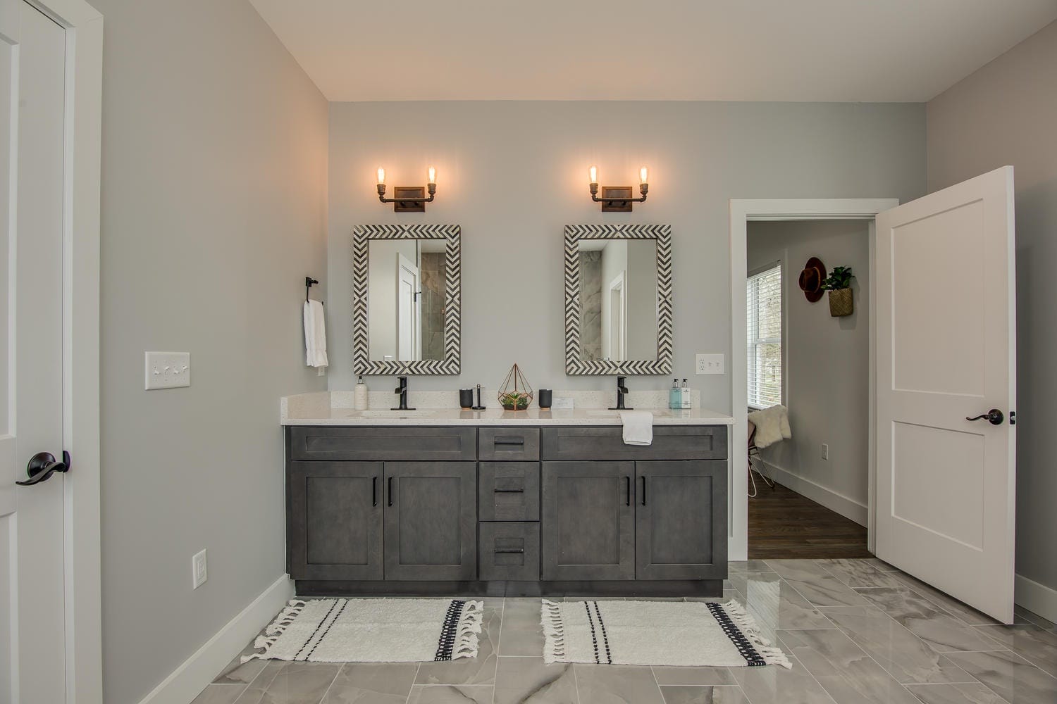 Modern double vanity bathroom interior.