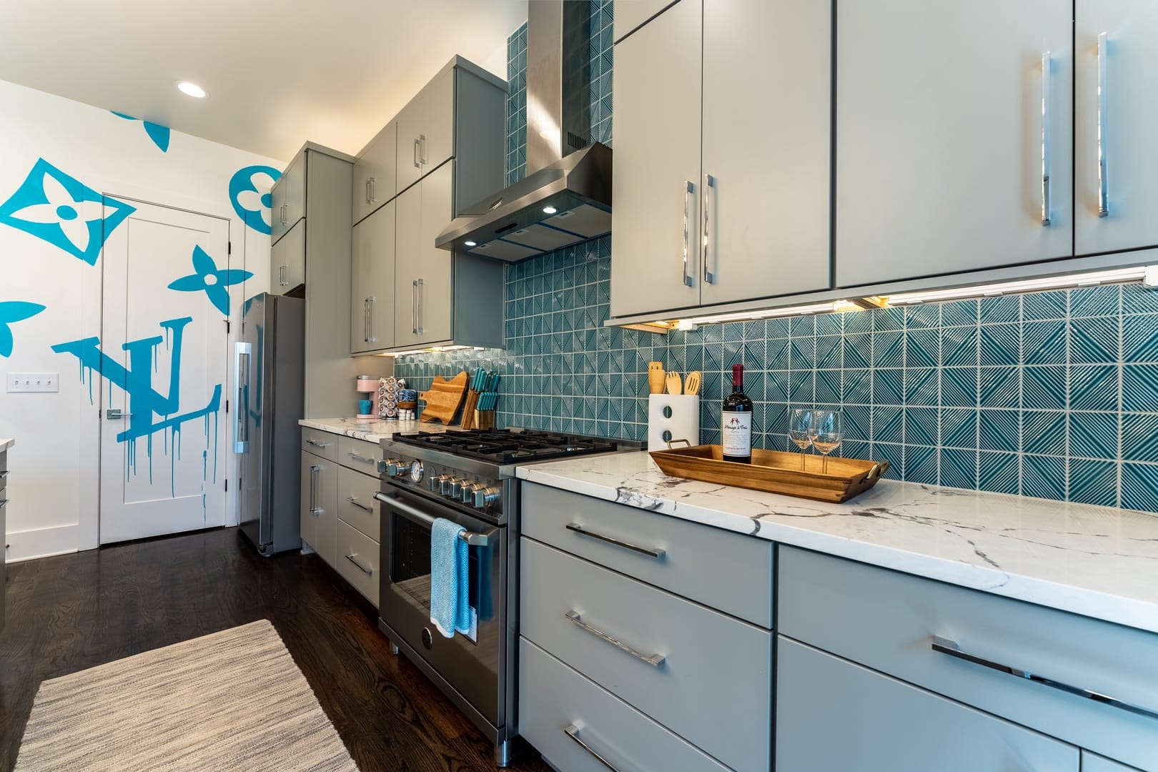 Modern kitchen with blue accents