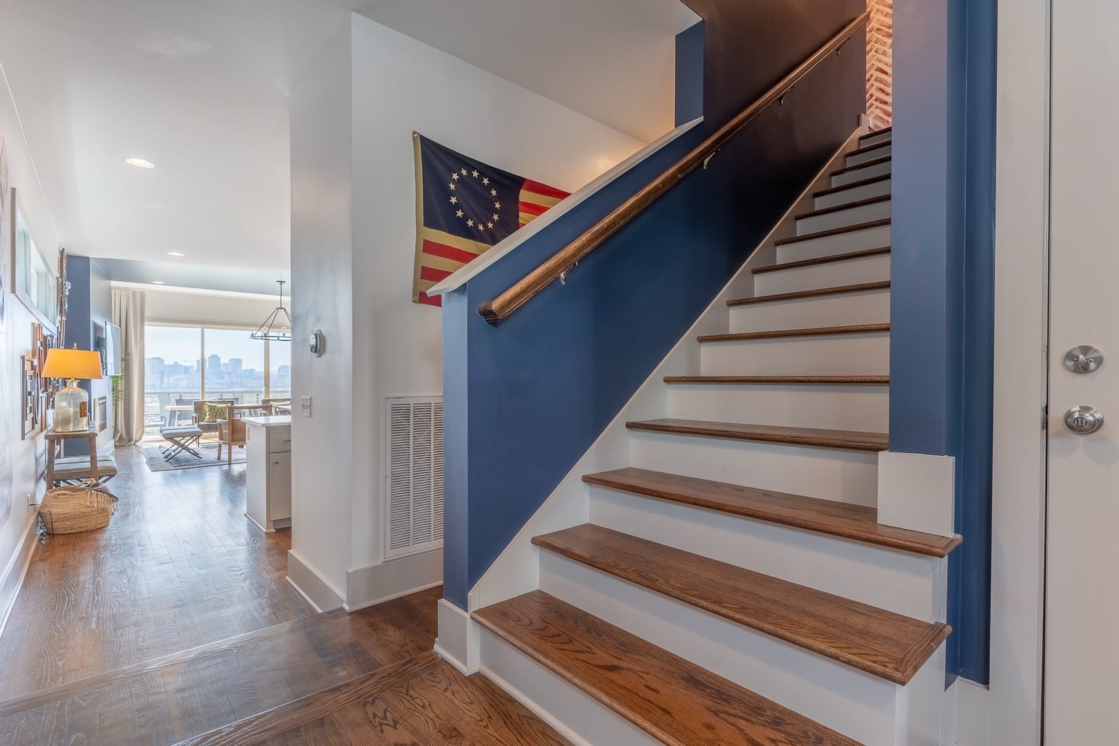 Staircase leading to living area.