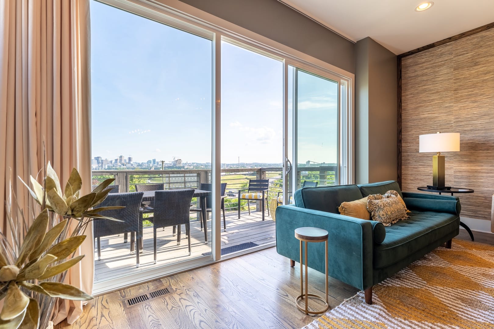 Living room with city view.