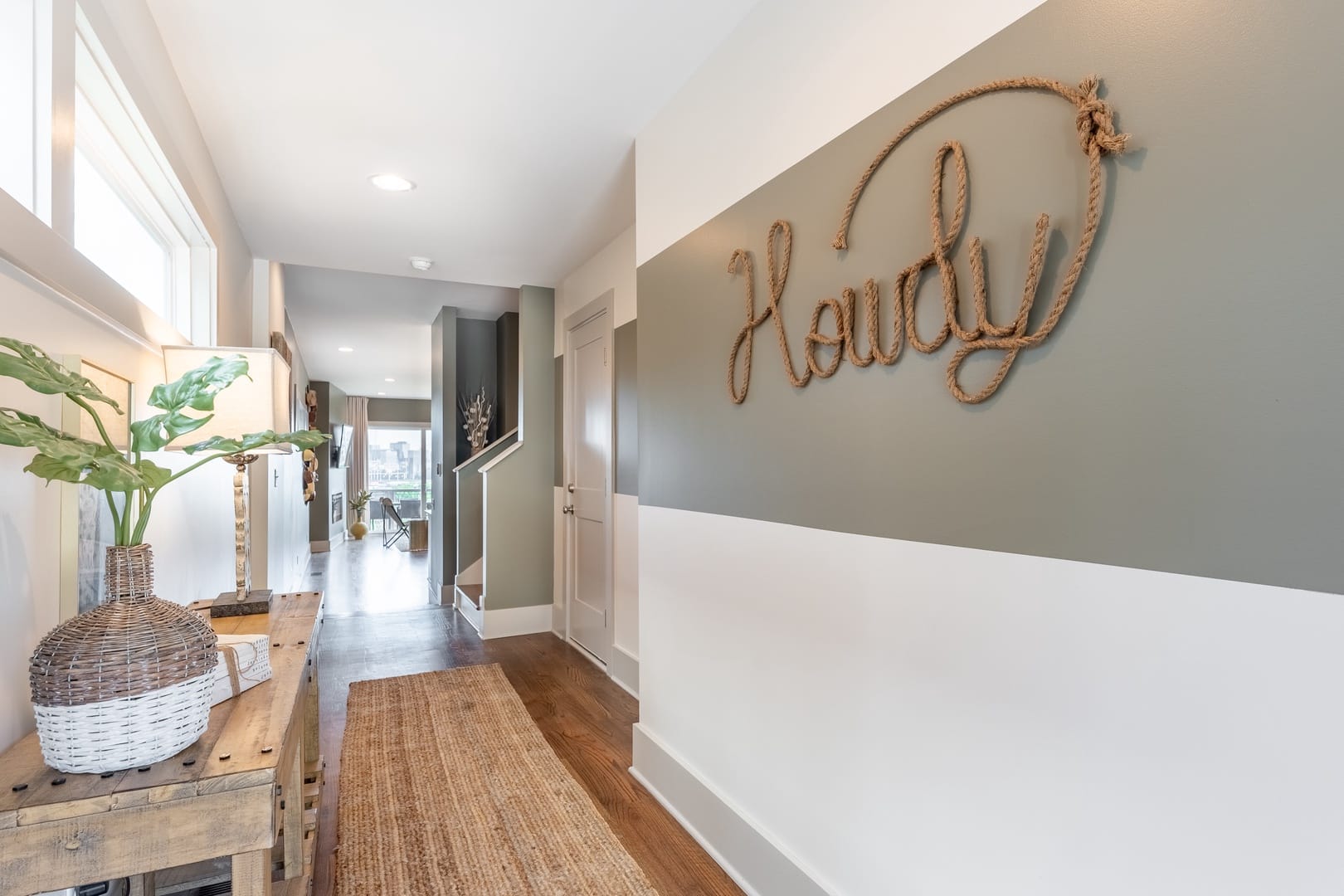 Hallway with "Howdy" wall decoration.