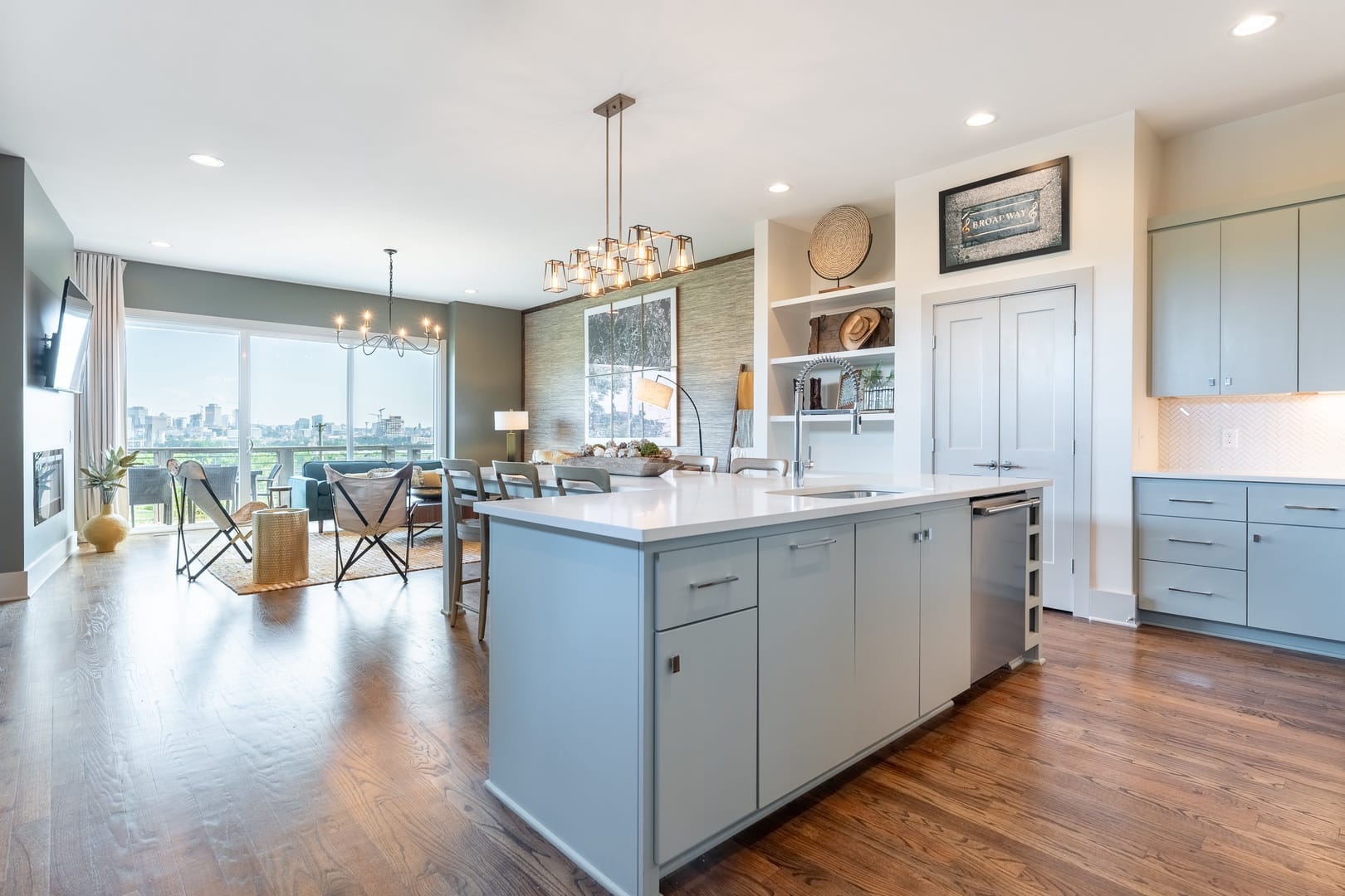 Modern open-concept kitchen and living room.