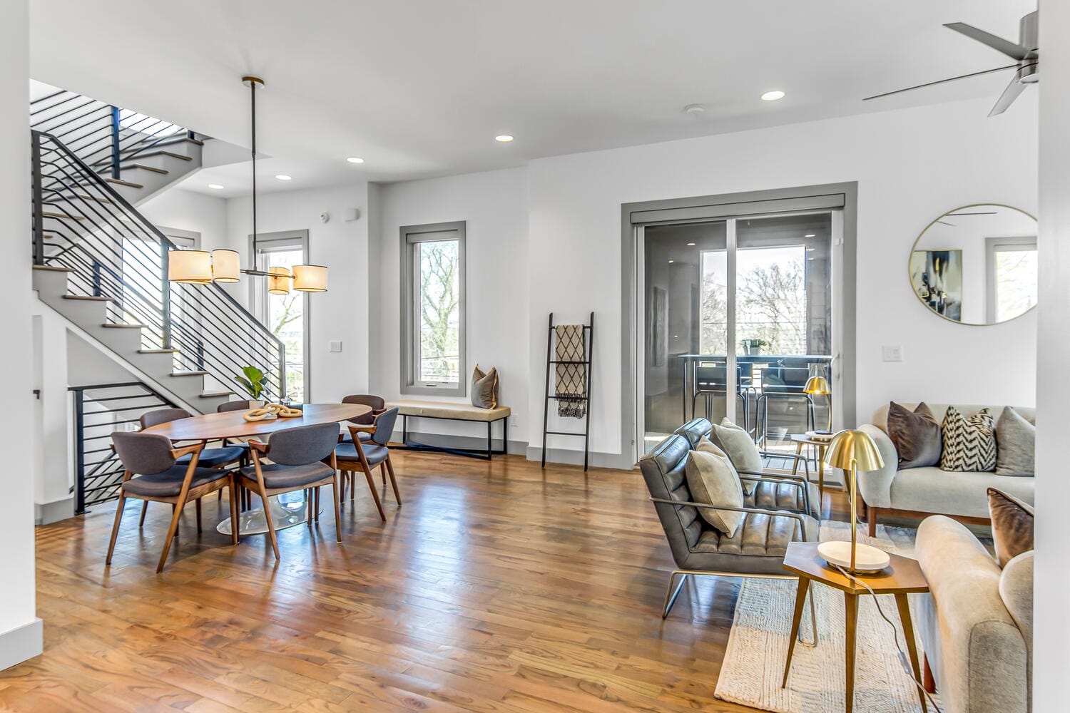 Modern open-concept living and dining area.