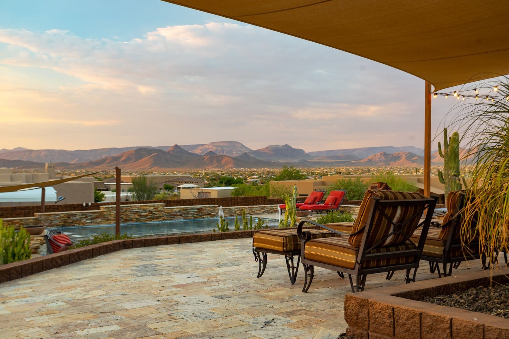 Patio with mountain view background.