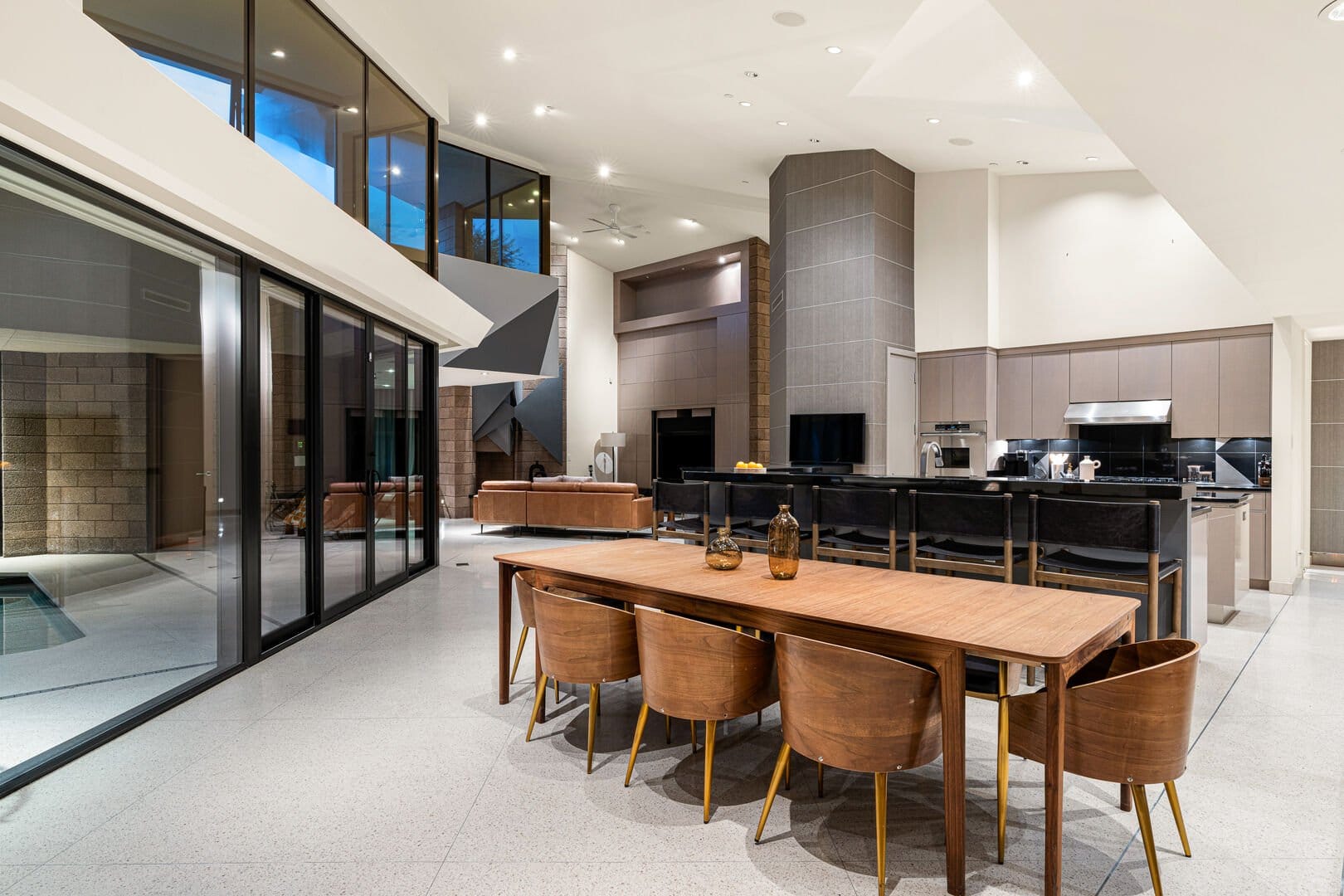 Modern open-concept kitchen and living room.