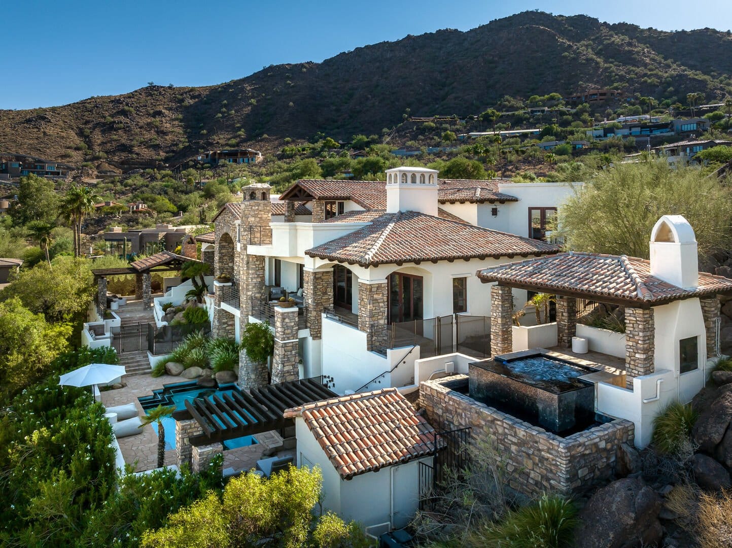 Luxury hillside home with pool.