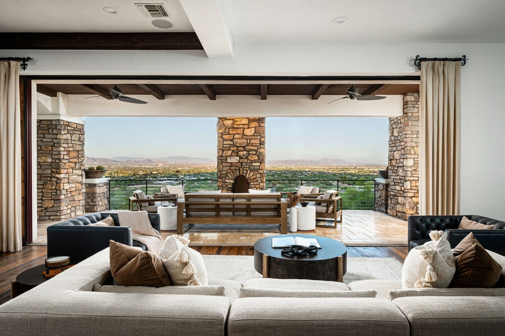 Luxury living room with city view.