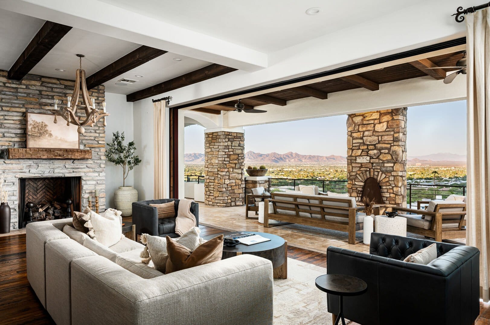 Modern living room with mountain view.