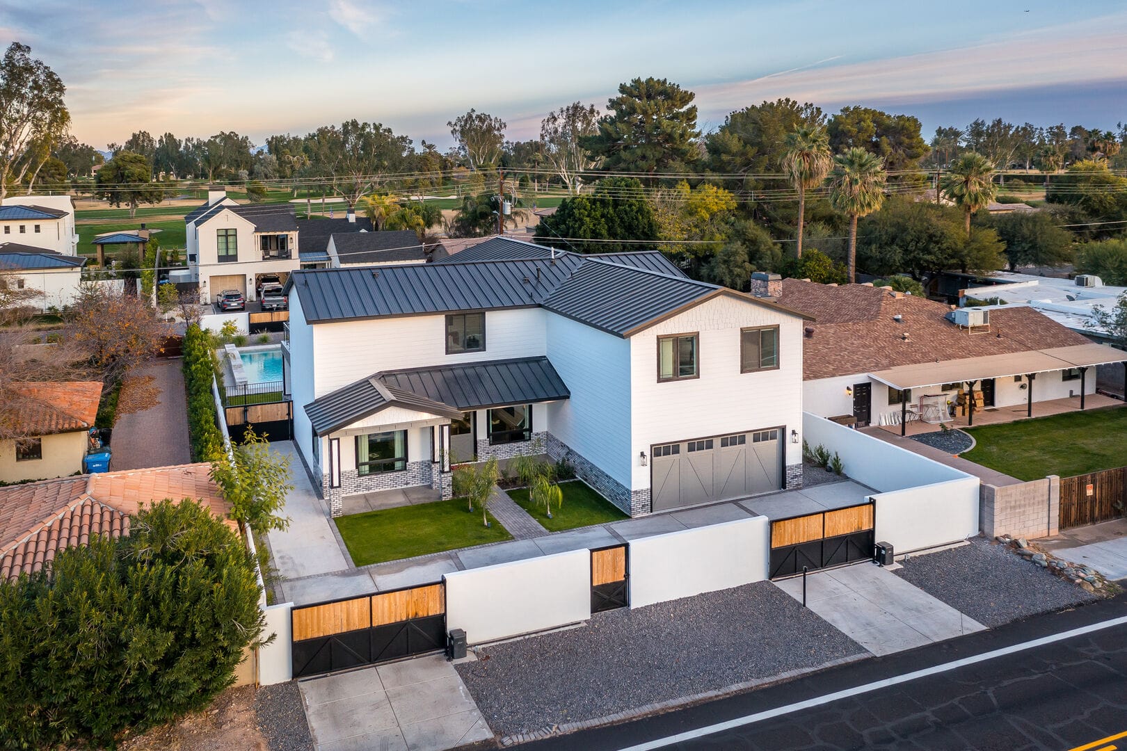 Modern two-story house with pool.