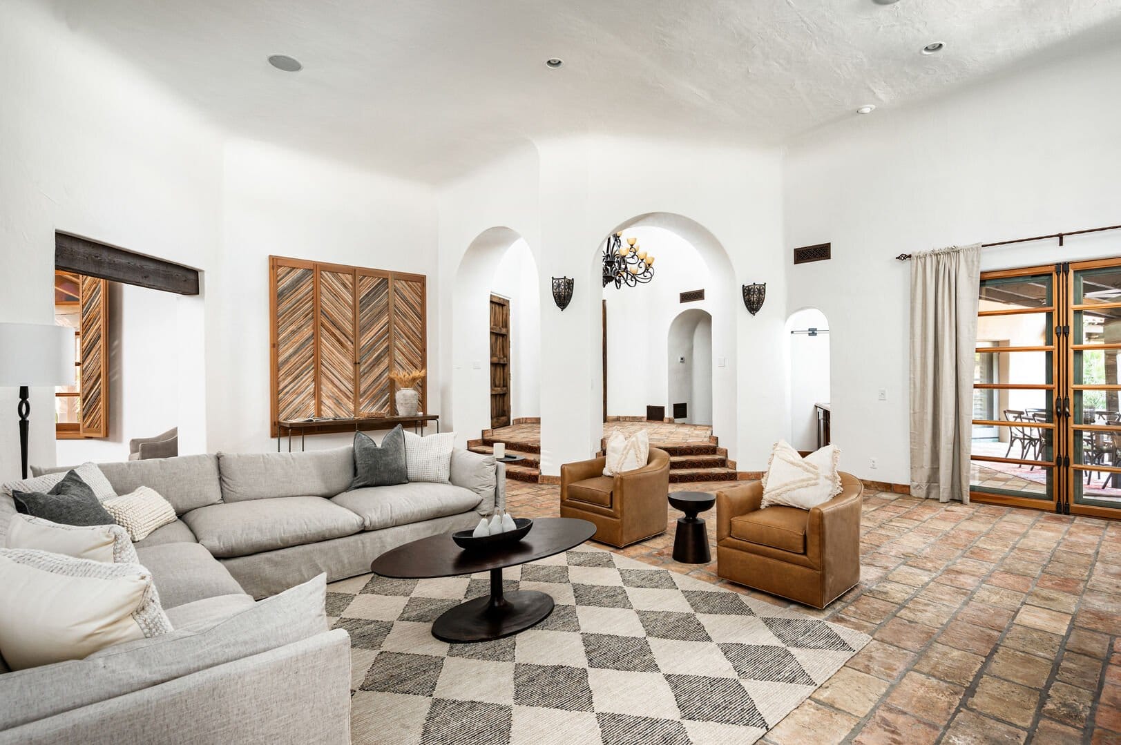 Modern living room with archways.