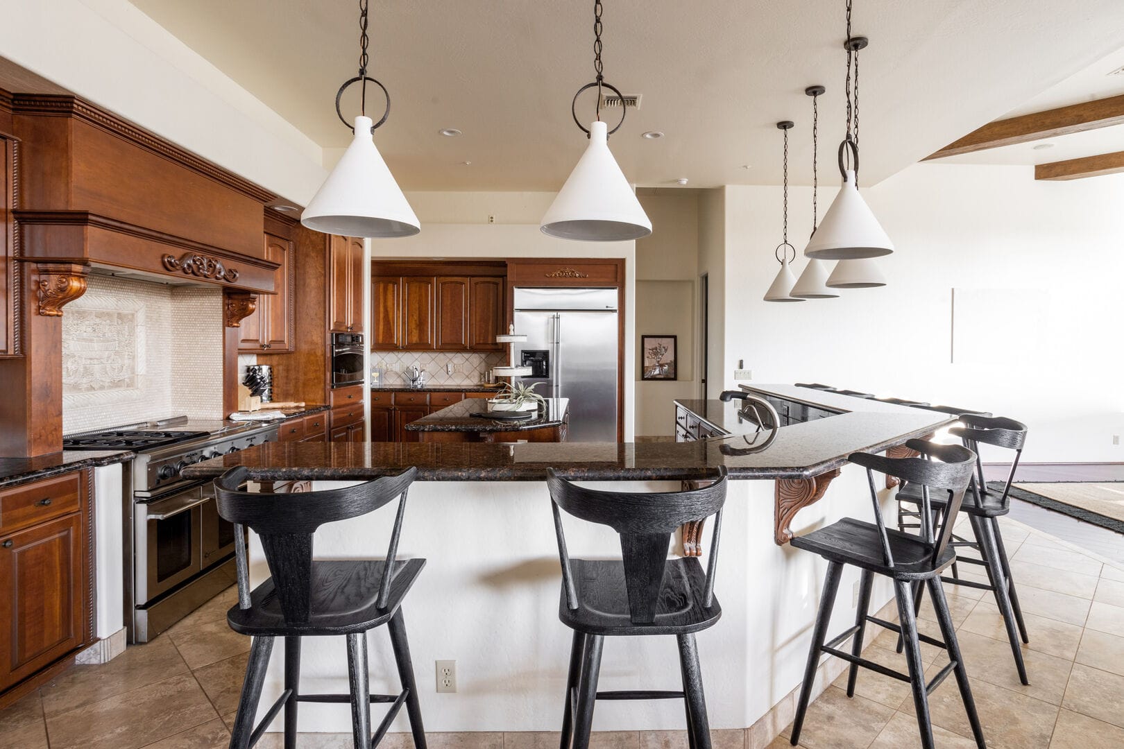 Modern kitchen with wooden cabinets.