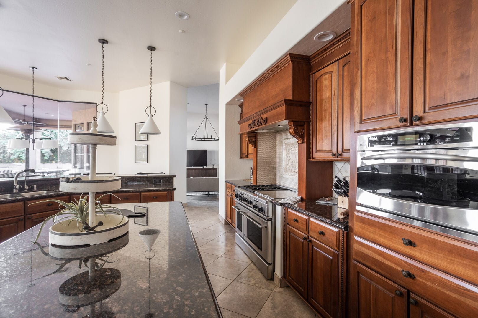 Modern kitchen with wooden cabinets.