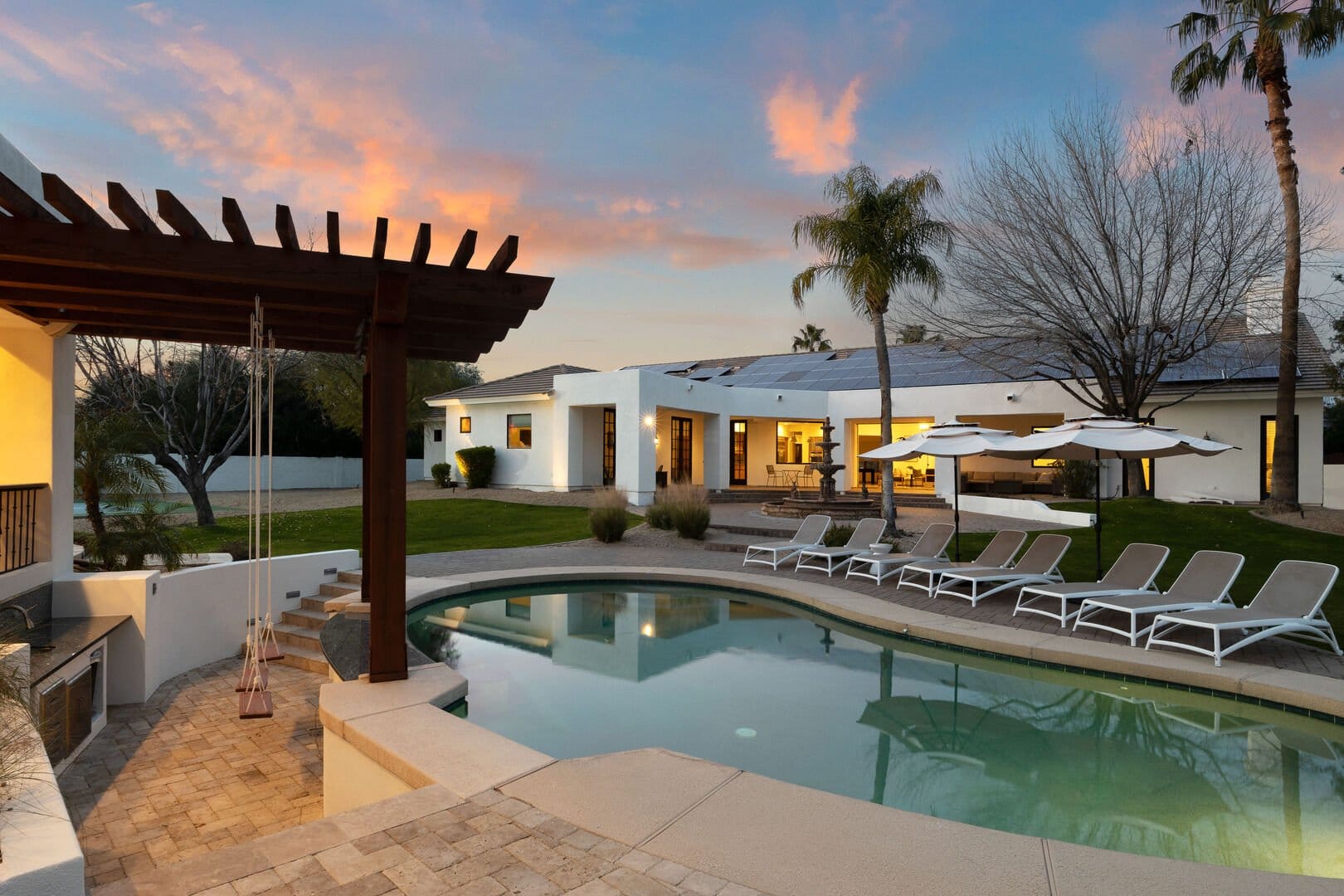 Modern house with backyard pool.