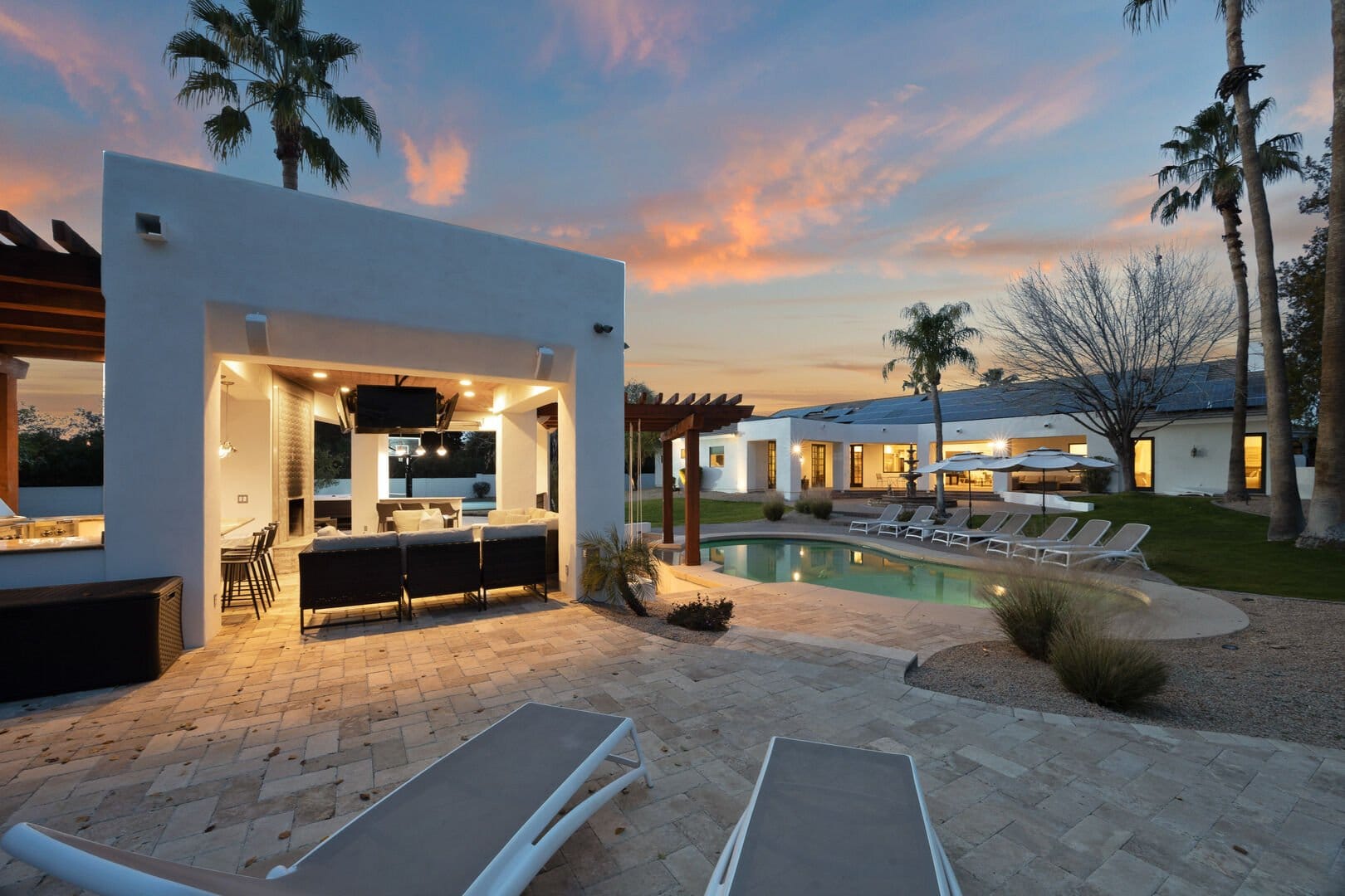 Modern backyard with pool area.