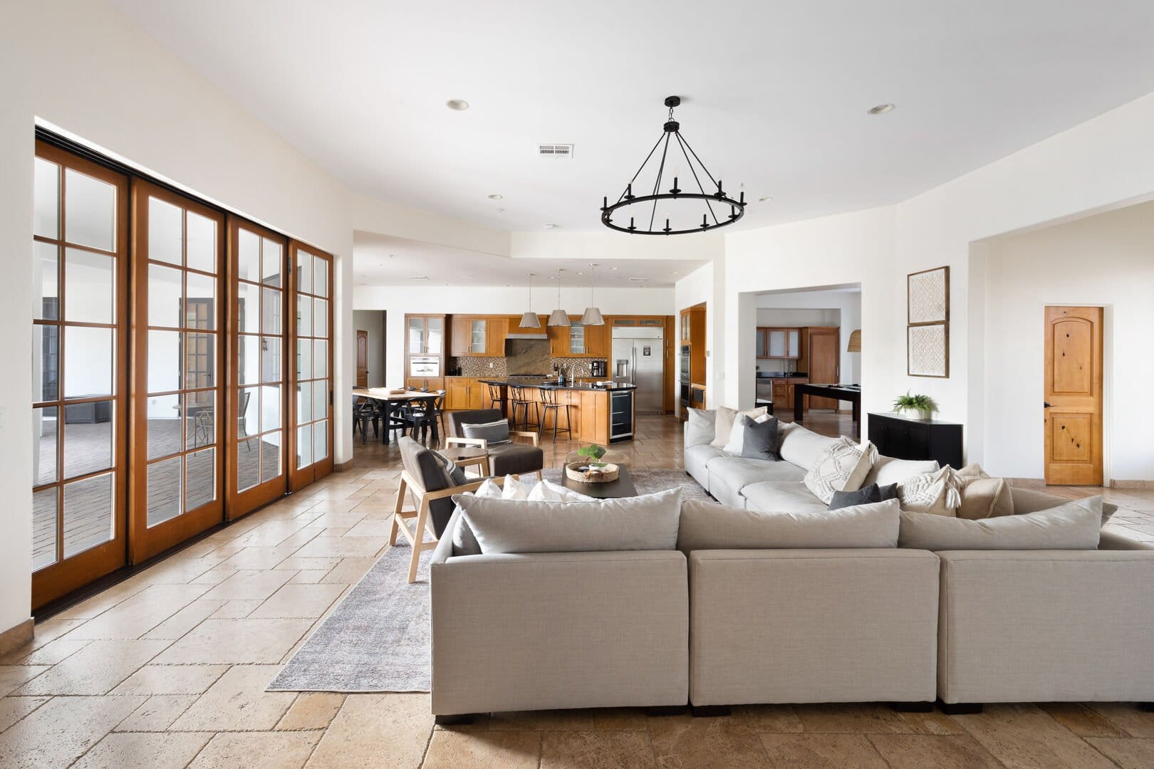 Spacious living room and kitchen.