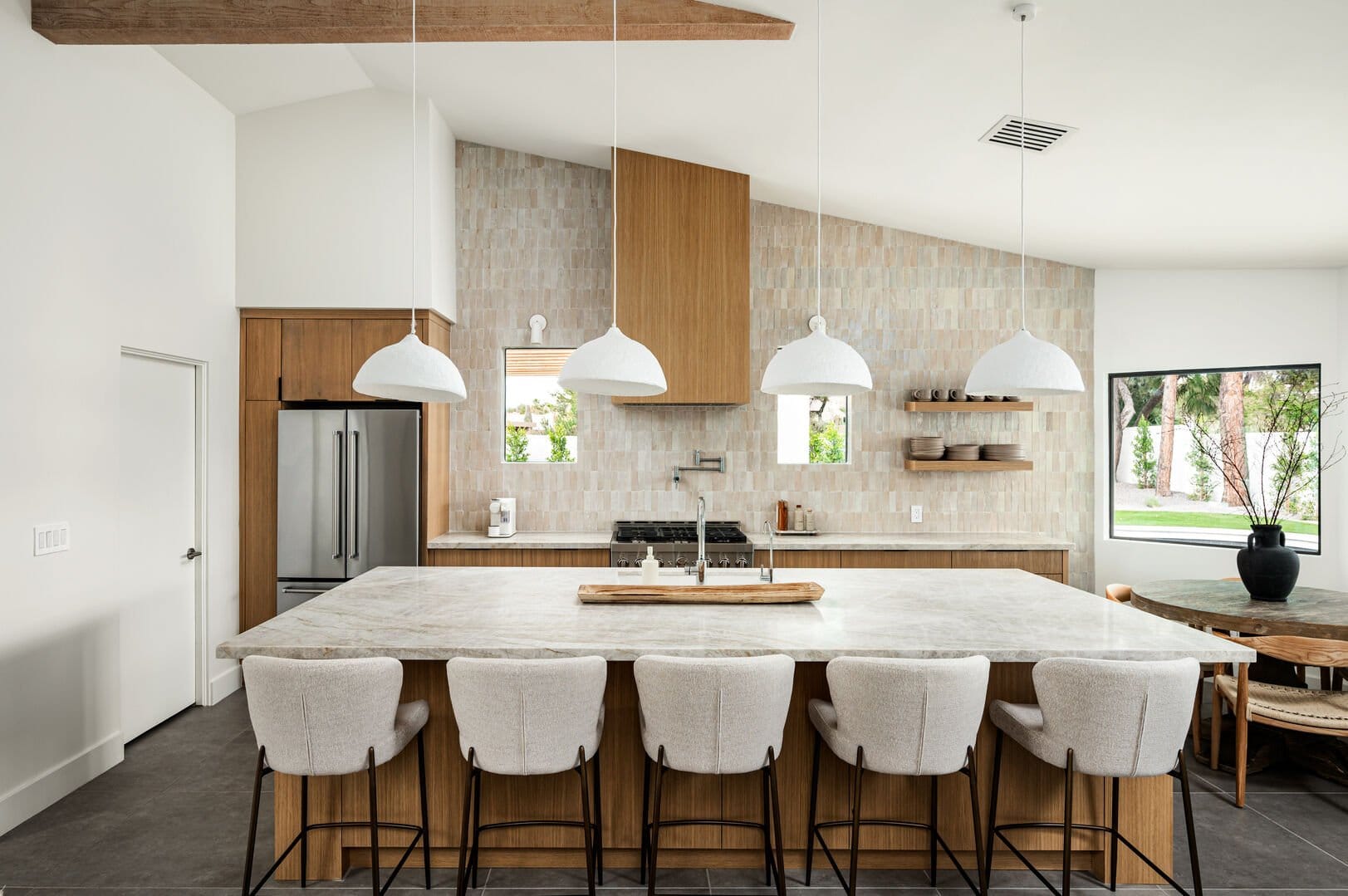 Modern kitchen with island seating.