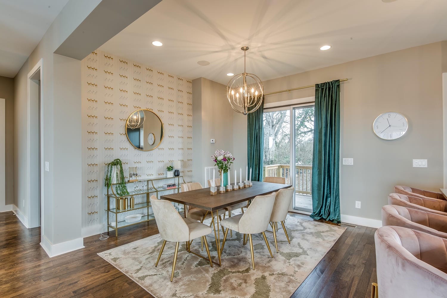 Modern dining room with elegant decor.