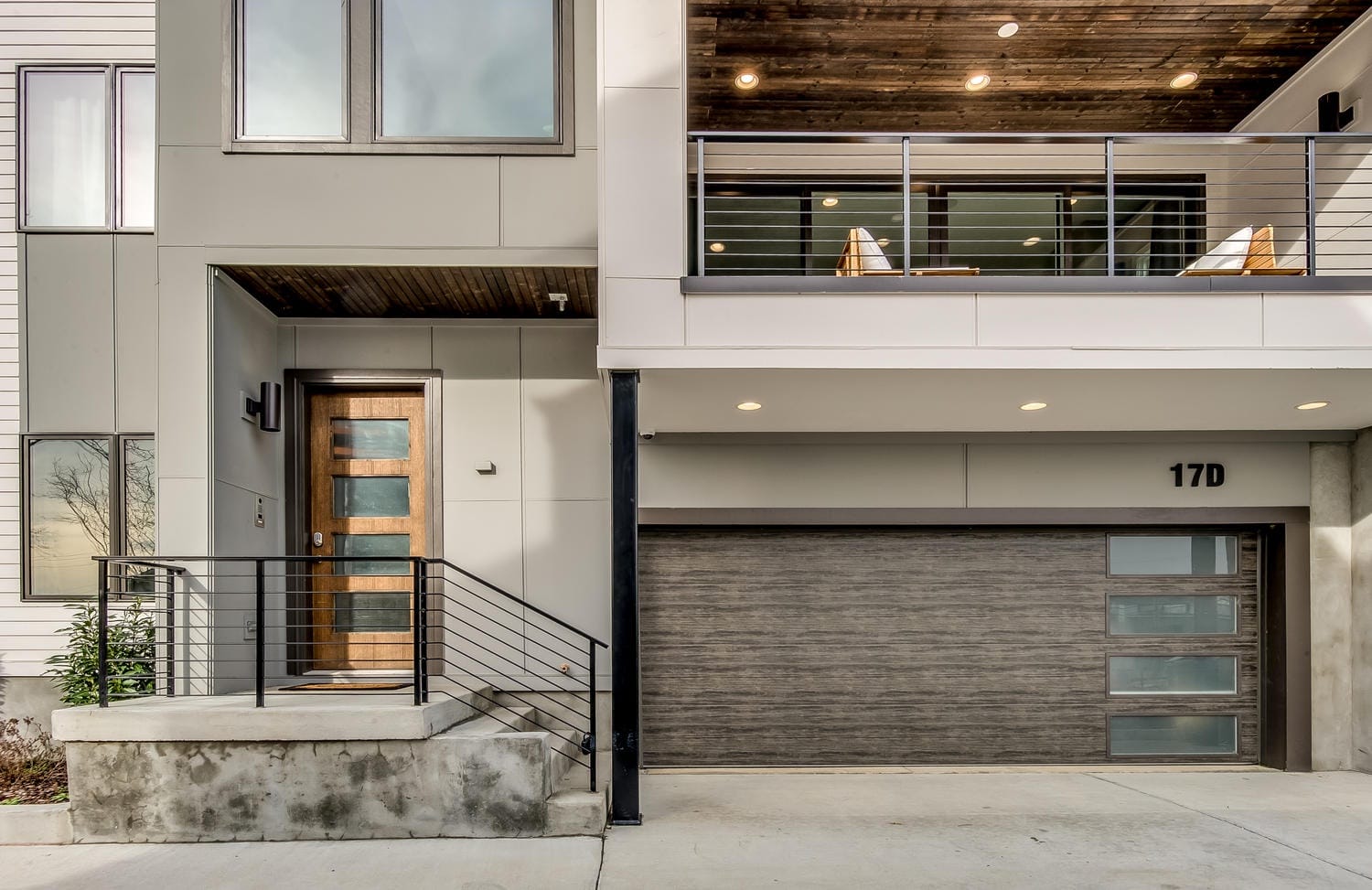 Modern house entrance with garage.