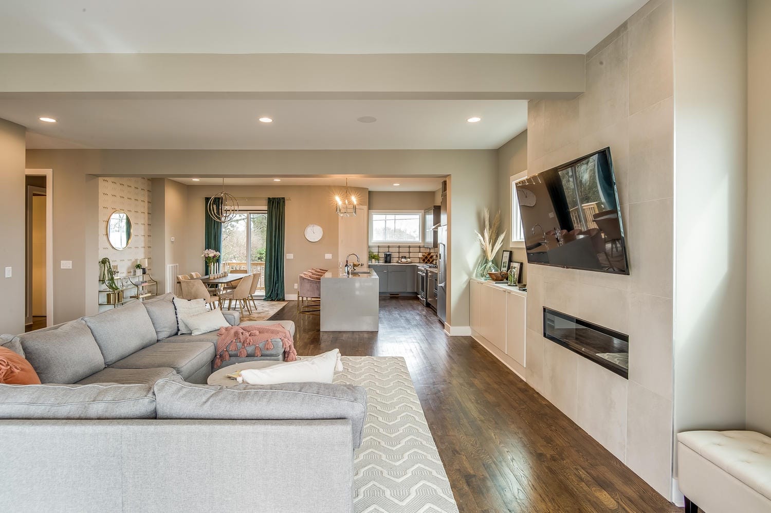 Open-concept living room and kitchen.