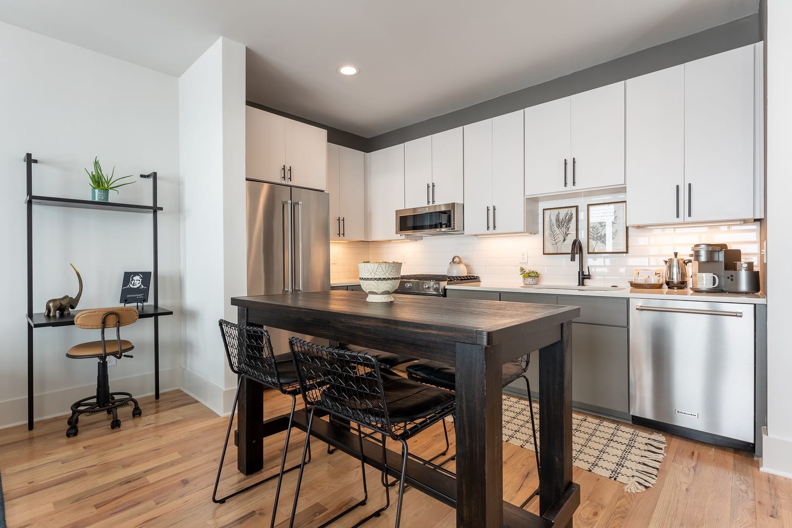 Modern kitchen with dining island.