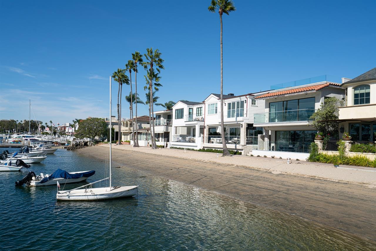 Waterfront houses and boats docked