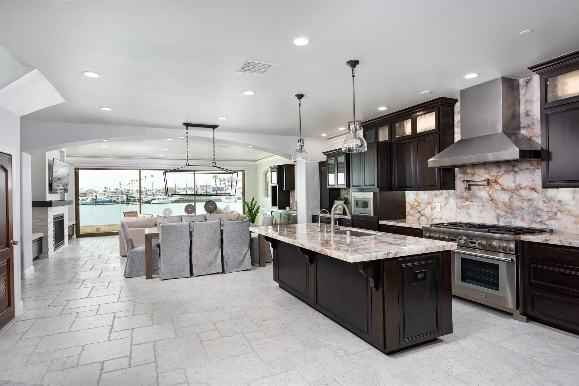 Modern kitchen and dining area.