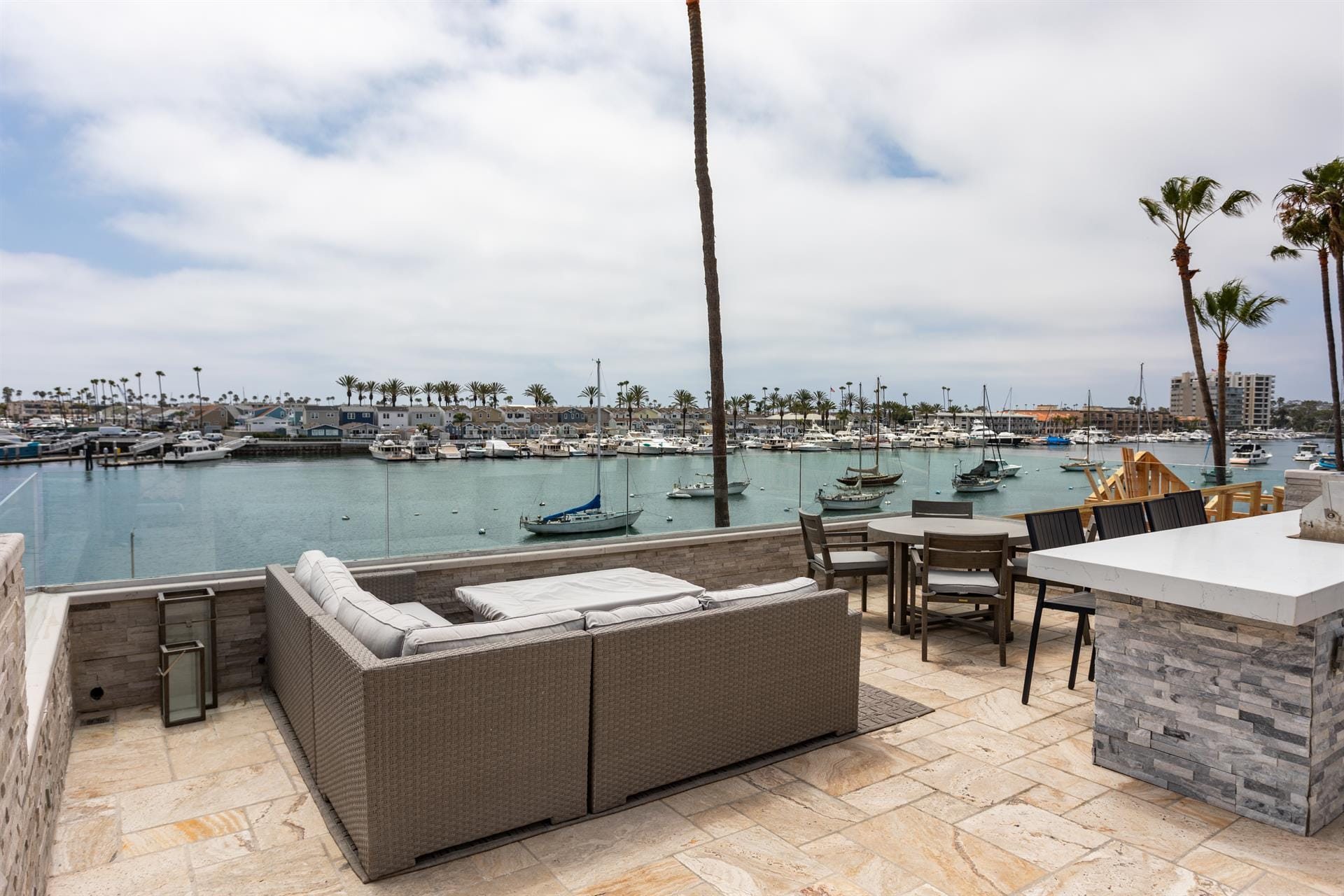 Patio with marina view.