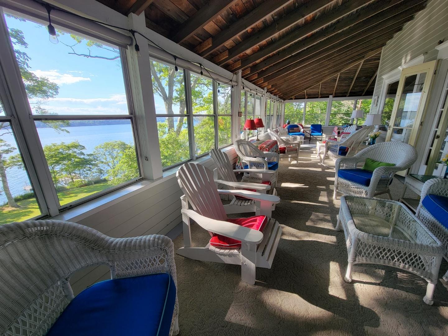 Enclosed porch with lake view.