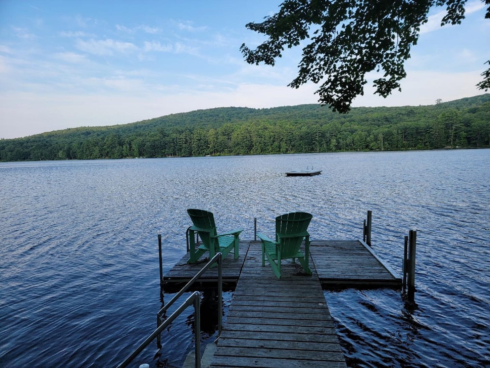 Lake view from wooden dock.