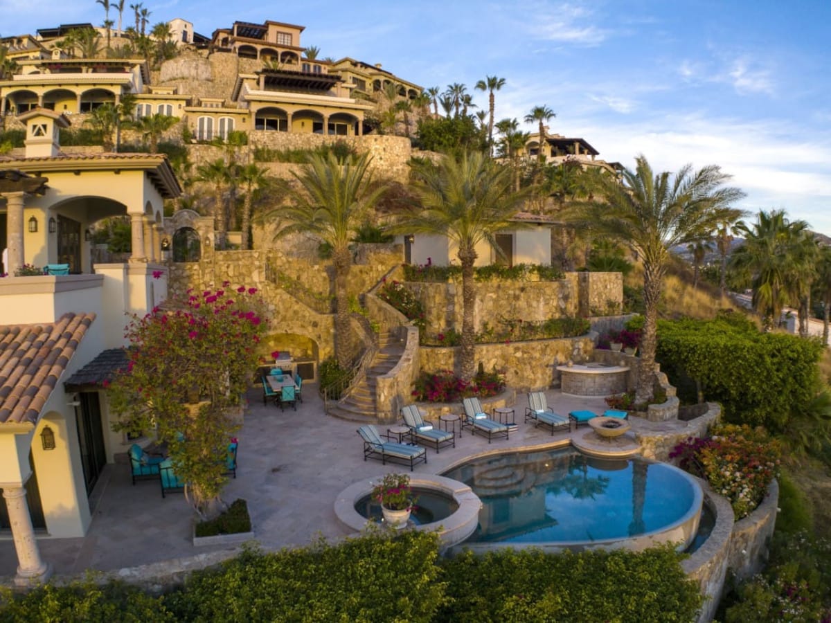 Luxury hillside villa with infinity pool.