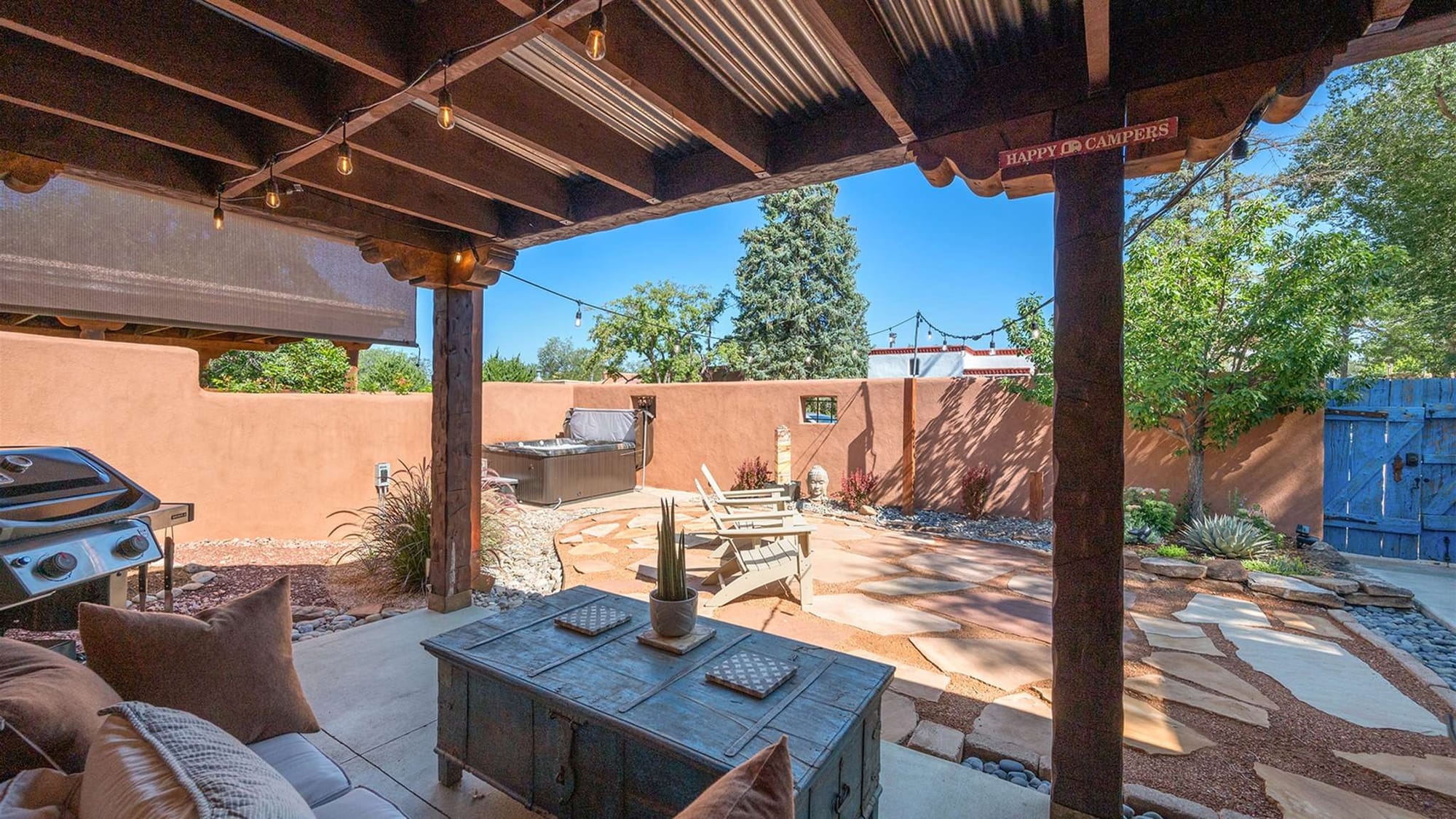 Cozy outdoor patio with seating area.