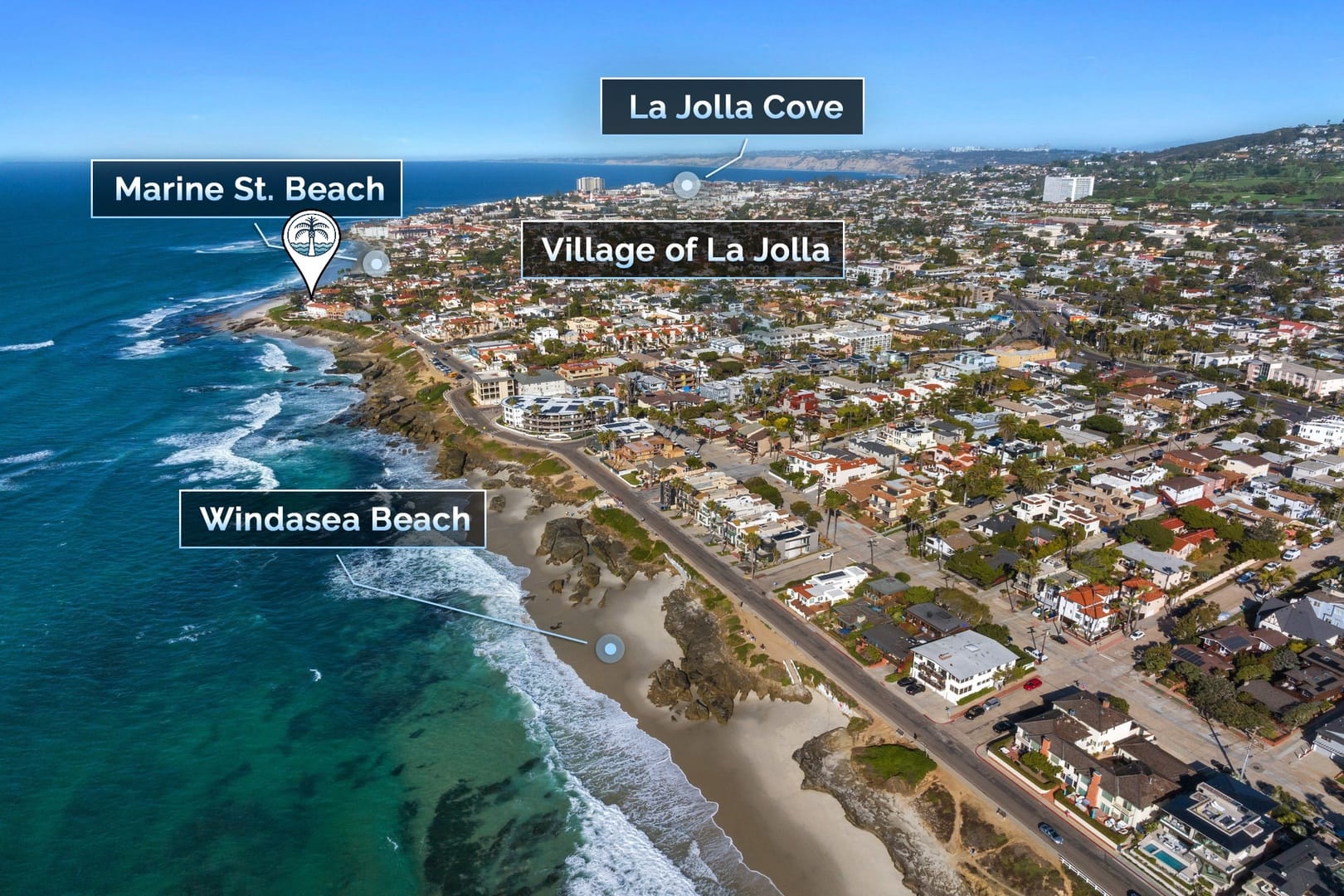 La Jolla beaches aerial view.