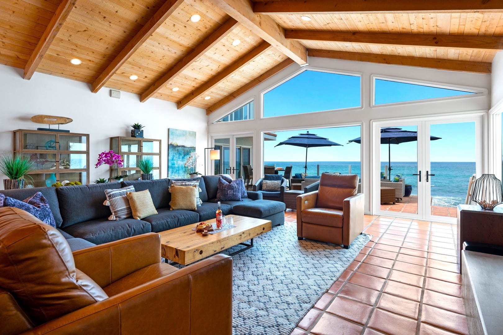 Beachfront living room with ocean view