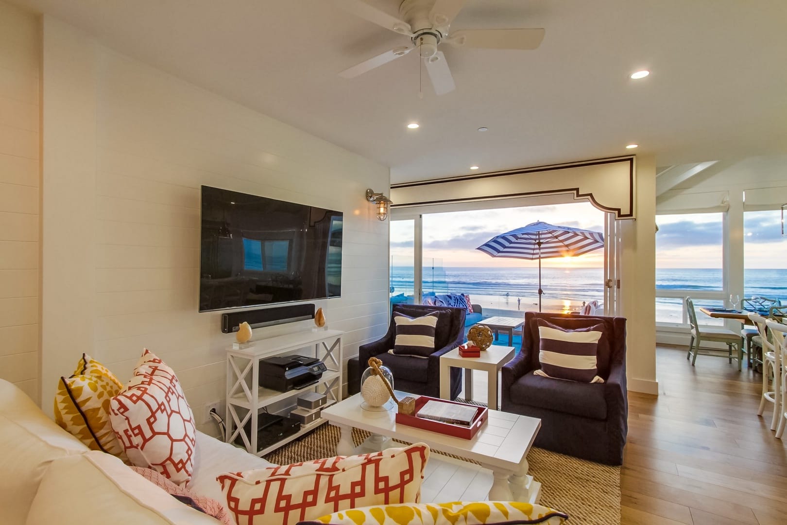 Bright beachside living room view.