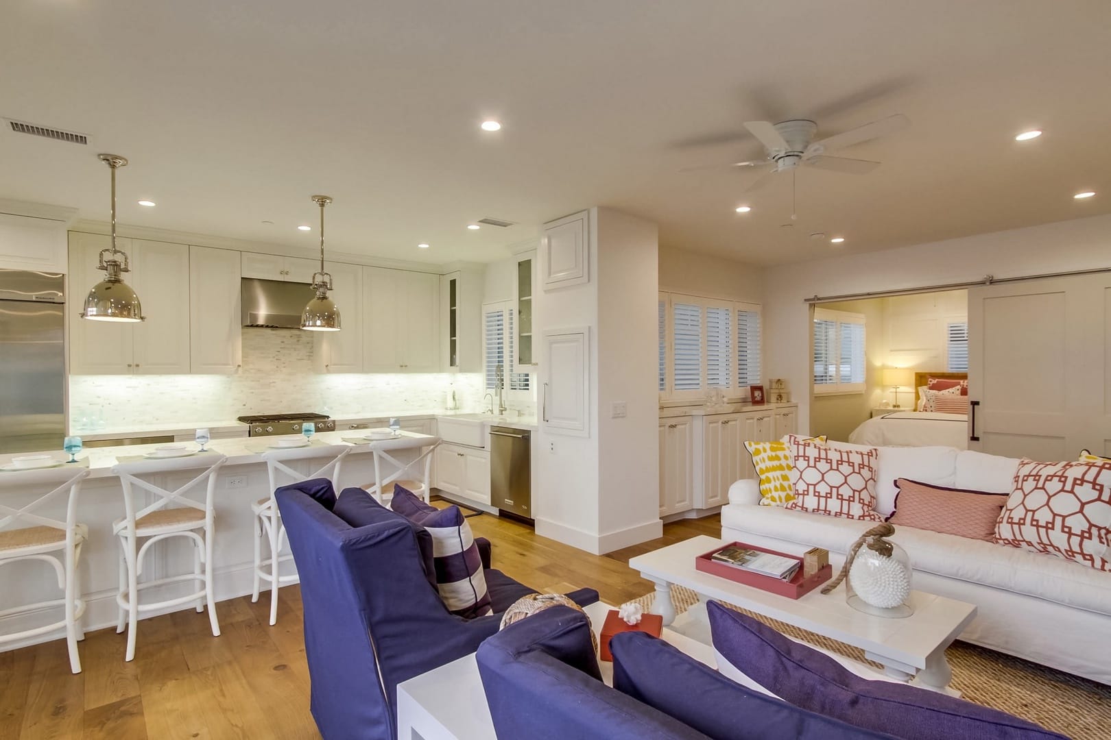 Open-concept kitchen and living area.