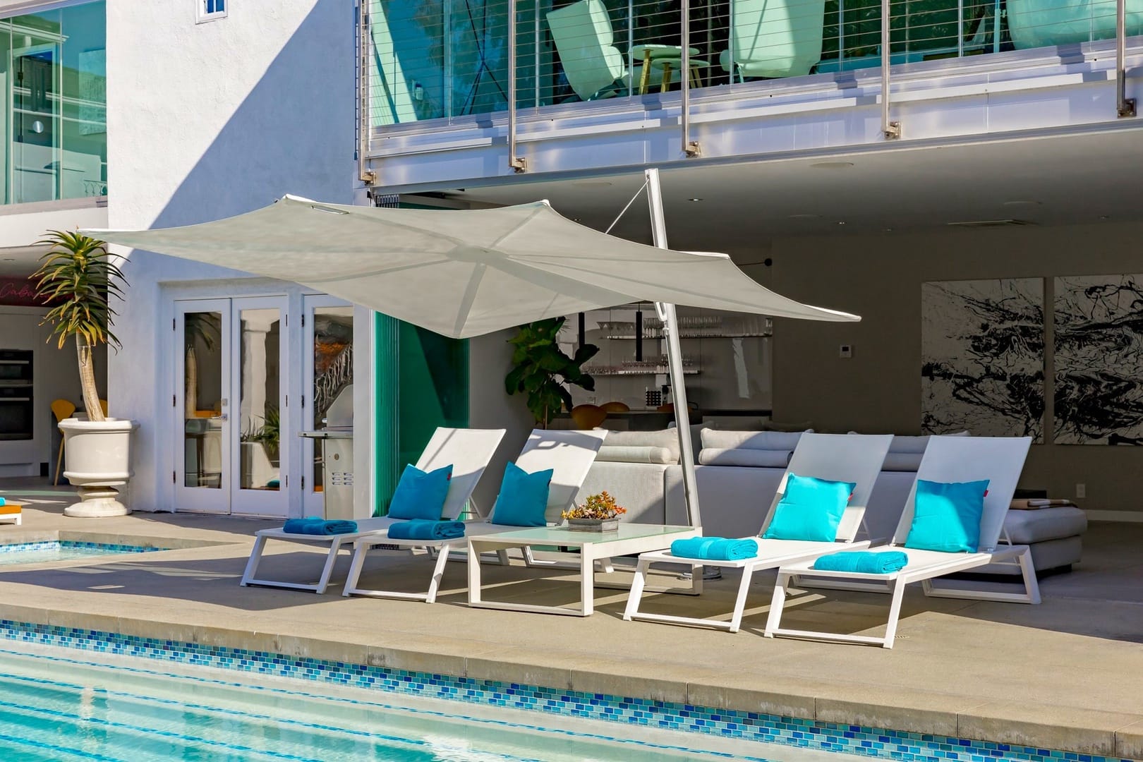 Outdoor lounge area by the pool.