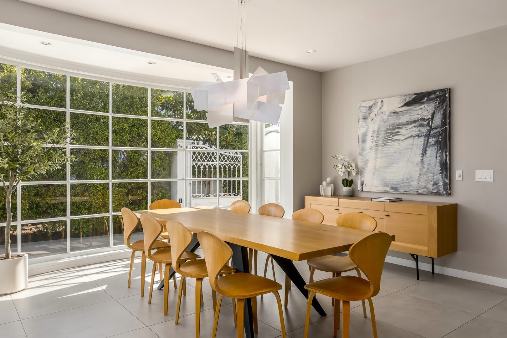 Modern dining room with large window