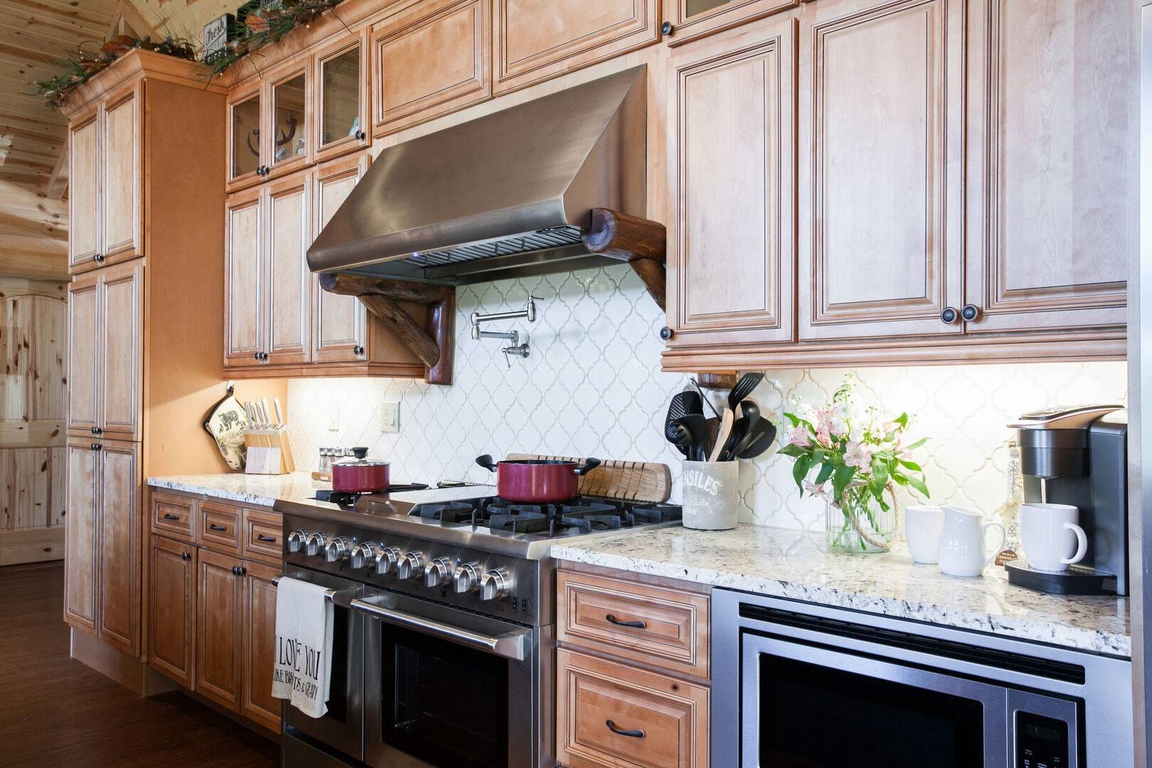 Modern kitchen with wooden cabinets.