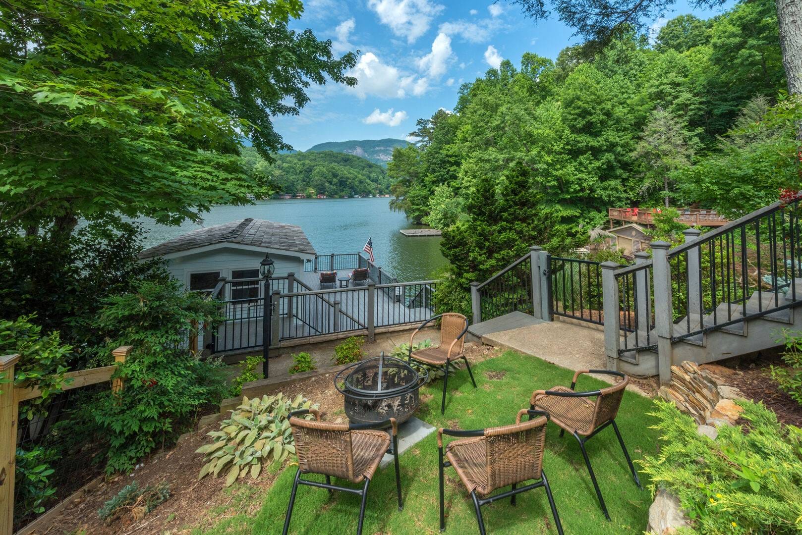 Lakeside deck and garden chairs.