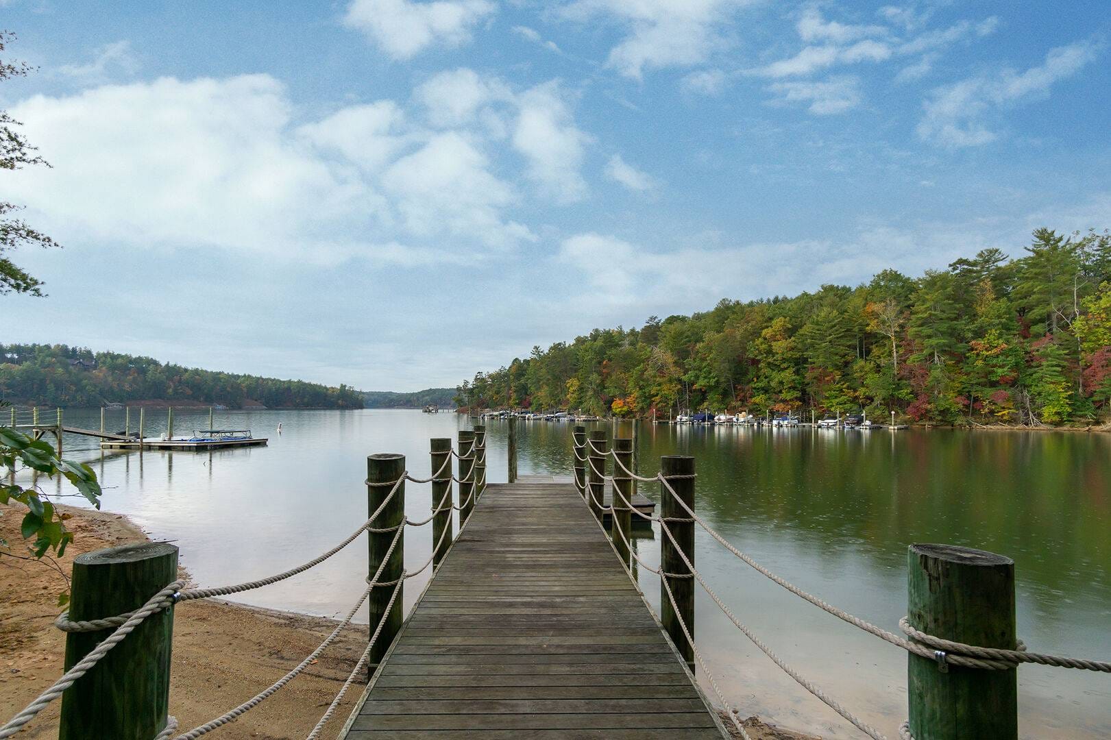 Wooden pier overlooking calm lake