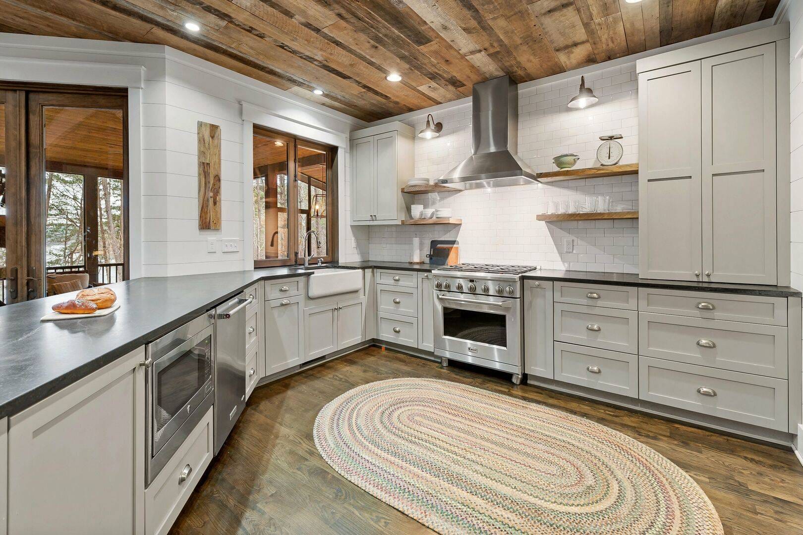 Rustic modern kitchen with island.