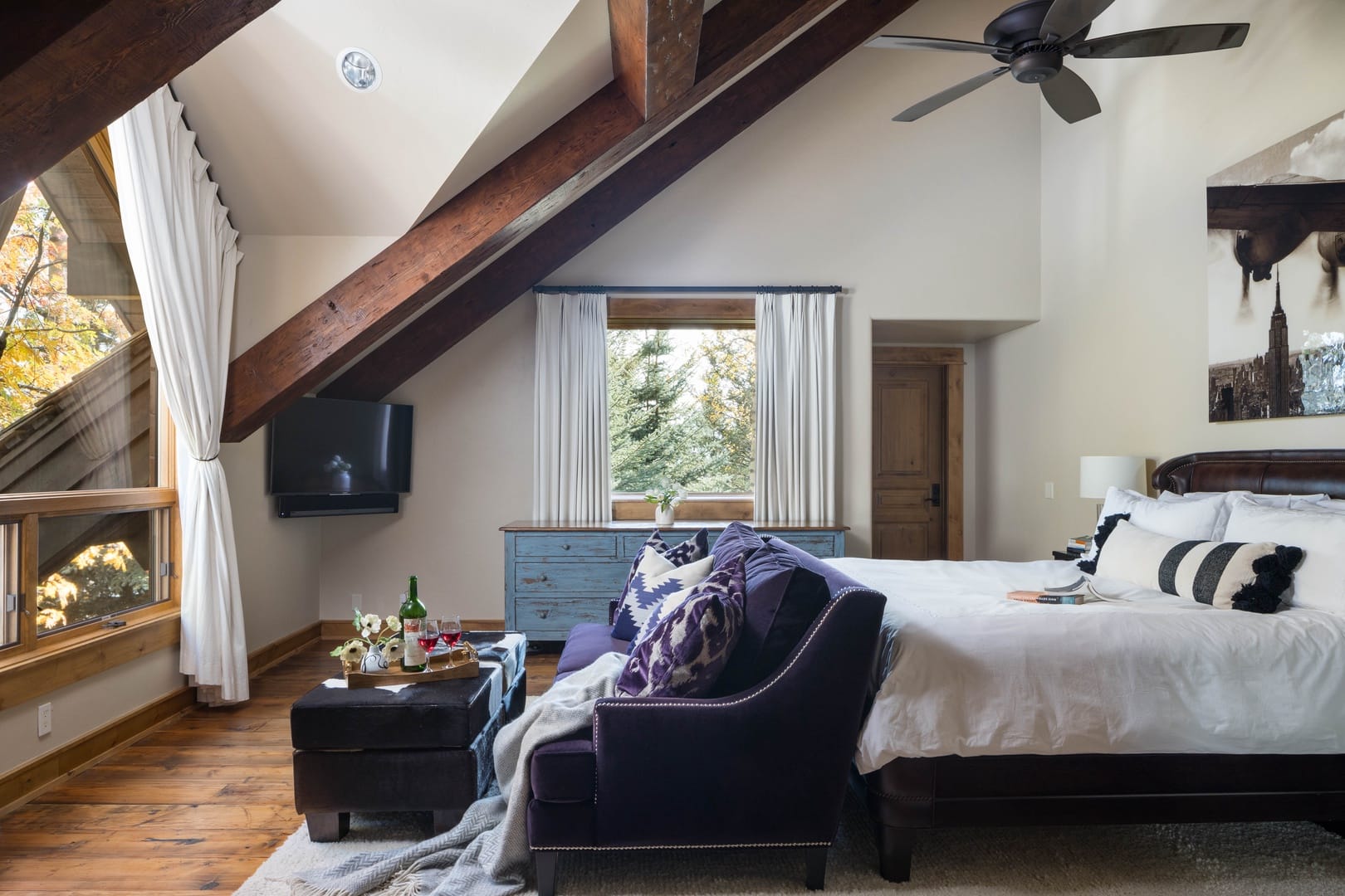 Cozy loft bedroom with skylight.