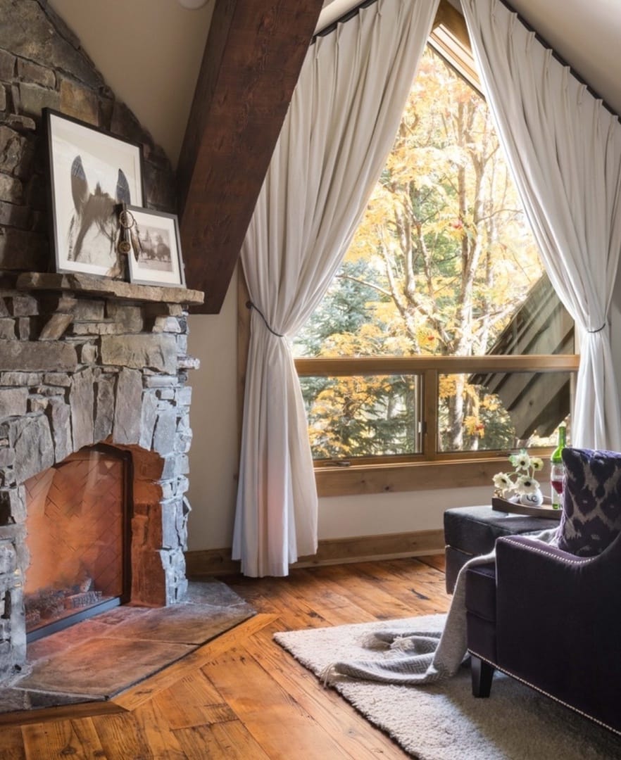 Cozy room with fireplace.