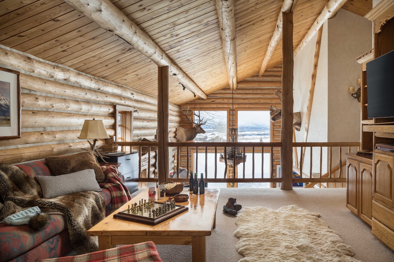 Cozy rustic cabin living room.