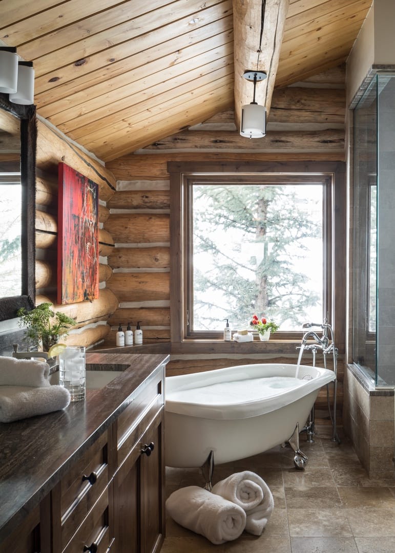 Rustic bathroom with clawfoot tub