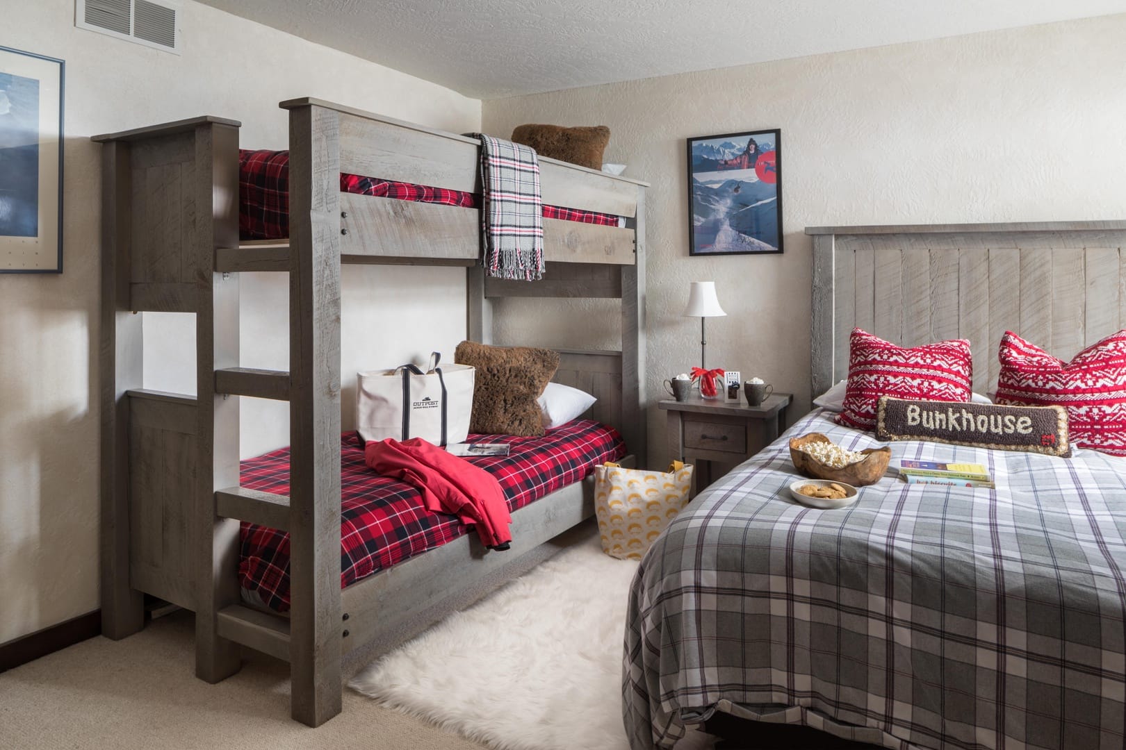 Cozy bedroom with bunk bed.