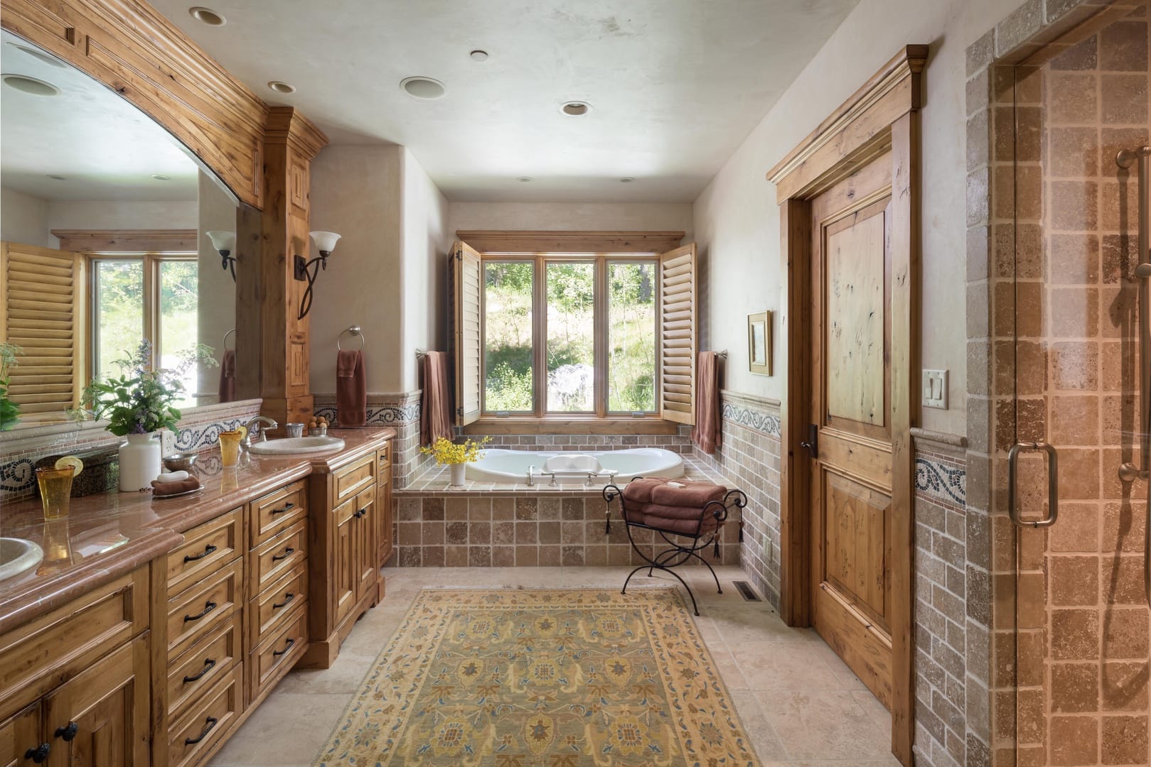 Elegant bathroom with wooden accents