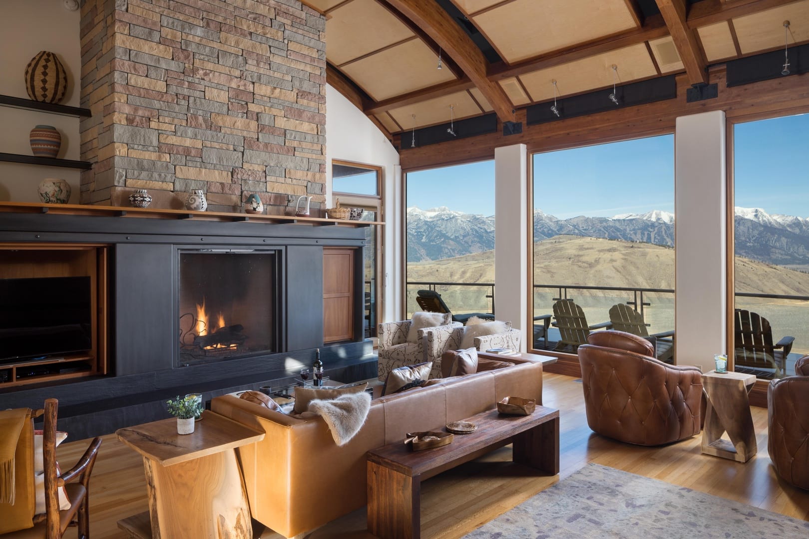 Cozy living room with mountain views