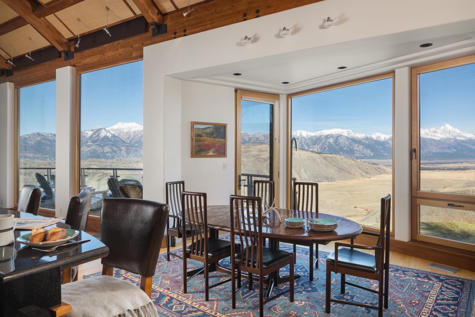 Dining room with mountain views.