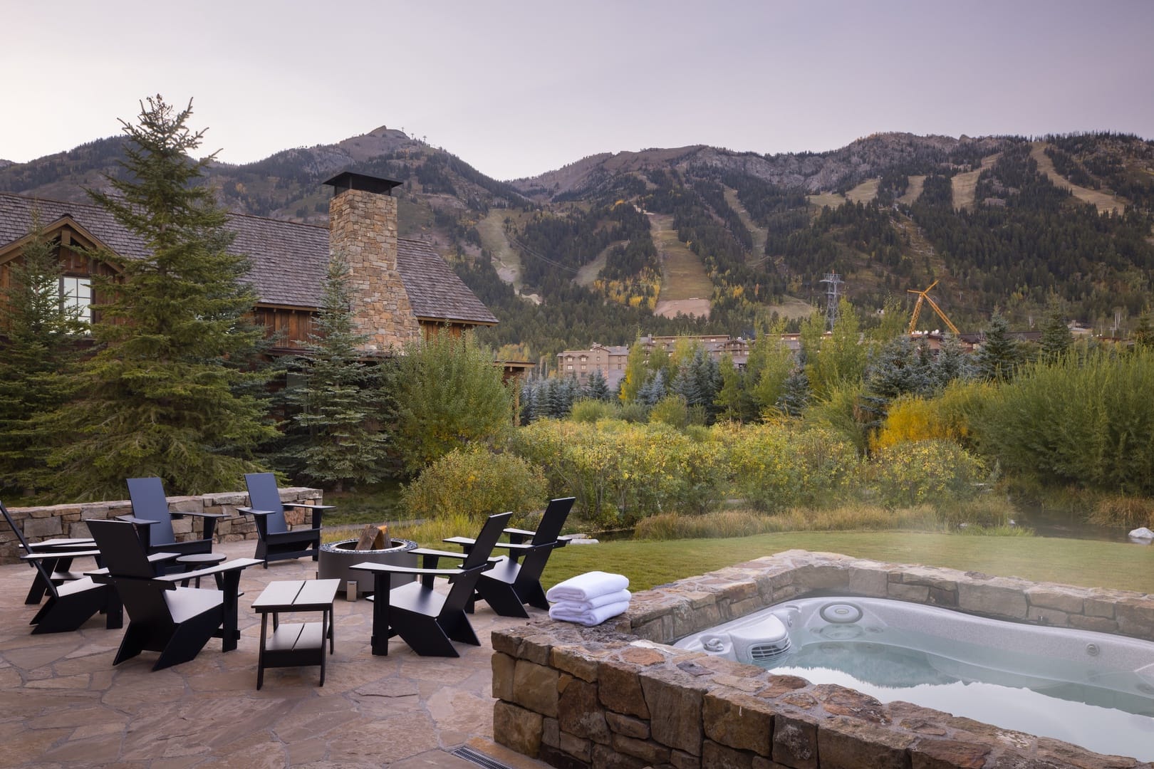 Mountain lodge with hot tub.